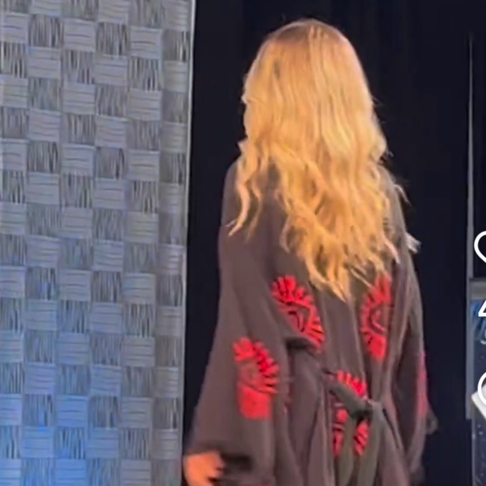Red Eye Woven Kimono Duster Robe Black Runway Boho Resort Cover Up NEW - Picture 6 of 10